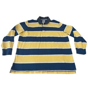 Vtg Lands' End Rugby Polo Mens XXL Authentic Quality Goods Yellow Blue Striped